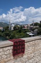 Mostar, carpet, skyline, Koski Mehmed Pasha Mosque, minaret, Bosnia and Herzegovina, Europe, islam, religion, place of worship