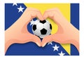 Bosnia and Herzegovina soccer ball and hand heart shape Royalty Free Stock Photo