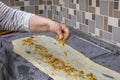 Bosnian borek. Homemade rolled borek, spinach, potato and feta cheese, turkish cuisine. Turkish Culture Ramadan and Eid-Adha