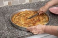 Bosnian borek. Homemade rolled borek, spinach, potato and feta cheese, turkish cuisine. Turkish Culture Ramadan and Eid-Adha