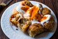 Bosnian Pastry Manti with Yogurt and Fried Butter Sauce / Bosnak Borek