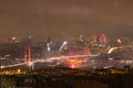 Bosphorus Bridge aka 15th July Martyrs' Bridge view during a celebration Royalty Free Stock Photo