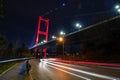 Bosphorus Bridge aka 15th July Martyrs' Bridge view at night. Royalty Free Stock Photo