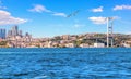 Bosphorus Bridge and Istanbul skyscrappers, beautiful view Royalty Free Stock Photo