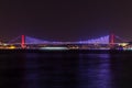 The Bosphorus Bridge or the 15 July Martyr`s bridge, night panorama, Istanbul