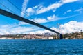 The Bosphorus Bridge or the 15 July Martyrs Bridge with Ortakoy Mosque on the background, Istanbul Royalty Free Stock Photo