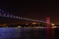 The Bosphorus Bridge or the 15 July Martyrs Bridge, view on the Asian side of night Istanbul, Turkey Royalty Free Stock Photo