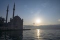 Bosphorus Bridge and Ortakoy Mosque in foggy Royalty Free Stock Photo