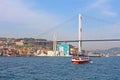 Bosphorus bridge and Ortakoy Mosque under construction