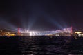 Bosphorus Bridge and spotlights. Travel to Istanbul background photo Royalty Free Stock Photo