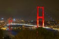 Bosphorus Bridge or 15th July Martrys' bridge and cityscape of Istanbul Royalty Free Stock Photo