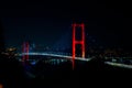 Bosphorus Bridge. 15th july martyrs' bridge at night in Istanbul. Royalty Free Stock Photo