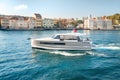 Bosphorus strait. Boat sails along the shore in the Bosphorus in Istanbul. Istanbul. Turkey. 09/25/2021 Royalty Free Stock Photo