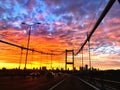 Bosporus Bridge at sunset with city silhouette in Istanbul Turkey Royalty Free Stock Photo