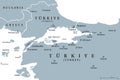 Bosporus and Dardanelles, the Turkish Straits, gray political map