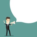 Boss, businessman or manager. A man in a suit shouting through loudspeaker. Business concept cartoon illustration vector