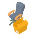 Boss chair icon isometric vector. Expensive leather chair and opened parcel box