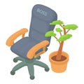 Boss chair icon isometric vector. Expensive leather chair and potted plant icon