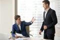 Boss criticizing and firing employee for bad work Royalty Free Stock Photo