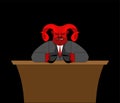 Boss devil in table. Demon businessman. Satan Chief. Angry Lucifer