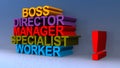 Boss director manager specialist worker on blue
