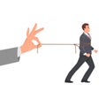 Boss hand pulling a stressed man on the rope. Flat Royalty Free Stock Photo