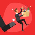 Boss kick out of work employee illustration. Businessman Royalty Free Stock Photo