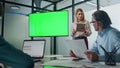 Boss lady presenting chromakey project in boardroom. Woman mentor consulting Royalty Free Stock Photo