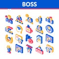 Boss Leader Company Isometric Icons Set Vector