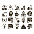 Boss Leader Company Glyph Set Vector