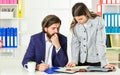 Boss manager director. Office secretary. Couple in office. Business couple working. Modern business ideas. Consulting Royalty Free Stock Photo