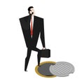 Boss into manhole underground sewer. businessman fell Sewer hatch. Royalty Free Stock Photo