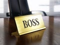 Boss nameplate on wooden table