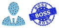 Distress Boss Round Seal Stamp and Fractal Boss Icon Collage Royalty Free Stock Photo