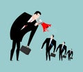 Boss screams megaphone to manager. To give orders. Businessman s