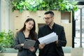 Boss and secretary Reviewing the schedule and tasks to be considered today. Royalty Free Stock Photo