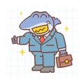 Boss shark holding suitcase and showing thumbs up. Hand drawn character
