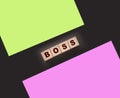 The boss sign on a wooden cubes on black. Business owner concept