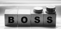 The boss sign on a wooden cubes on black. Business owner concept