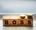 The boss sign on a wooden cubes on black. Business owner concept