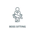 Boss sitting on chair line icon, vector. Boss sitting on chair outline sign, concept symbol, flat illustration