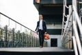 The Boss In A Suit And Sunglasses With A Briefcase In His Hand Goes To Work Royalty Free Stock Photo