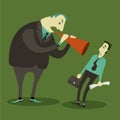 Boss yelling through megaphone at his frustrated employee. Royalty Free Stock Photo