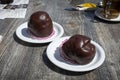 Bossche Bol, typical Dutch pastry with chocolate and cream from the city of Den Bosch Royalty Free Stock Photo