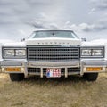 BOSSCHENHOOFD/NETHERLANDS-JUNE 17, 2018: front view of a classic Cadillac El Dorado in white at a classic car meetin