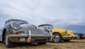 BOSSCHENHOOFD/NETHERLANDS-JUNE 17, 2018: Three Porsche Carreras in grey, yellow and blue on display at a classic car meetin