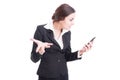 Bossy female manager demanding explanations over video call Royalty Free Stock Photo