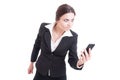 Bossy, furious and angry business woman on live video call Royalty Free Stock Photo