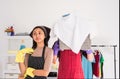 Bossy housewife ignore to help laundry Royalty Free Stock Photo