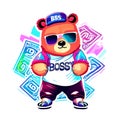 bossy slogan with hiphop teddy bear doll holding money